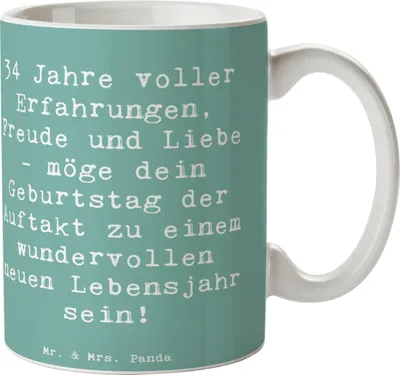 Produktbild von Mr. & Mrs. Panda Kaffeetasse Spruch 34. Geburtstag Erlebnisse - Meeresbrise - Geschenk, neue Abenteuer, Teetasse, Happy Birthday, Glückwunsch, Kaffeebecher, unvergesslich