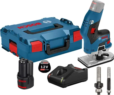 Produktbild von Bosch Akku-Kantenfräse GKF 12V-8 12 V / 1x 2,0 Ah Akku + Ladegerät inkl. 2x Fräser in L-Boxx