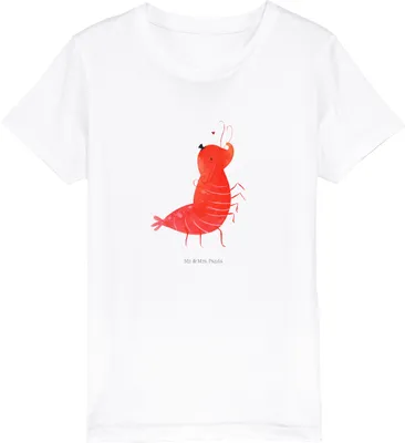 Produktbild von Mr. & Mrs. Panda Organic Kinder T-Shirt Garnele Franzose 5-6 Jahre (110/116) - Weiß - Geschenk, Kindershirt, Kinder-T-Shirt, Meer, Französisch, Teenager, Shirts für, Bio
