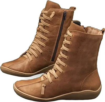Produktbild von ASKSA Damen Stiefeletten Schnürstiefel Flach Halbschaft Winterstiefel Ankle Cowboy Boots, Braun, Größe: 39