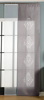 Produktbild von 2er-Pack Schiebegardine Flächenvorhang Nantes Lasercut Wildseide Optik Voile , Grau, 245x60 cm (HxB) inkl. Paneelwagen und Beschwerungsstangen, 165650