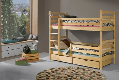 Produktbild von KEF Iga Etagenbett Kinder Holz Kinderbett Holzbett mit Schubladen ohne Matratze Kiefer 80x170 cm
