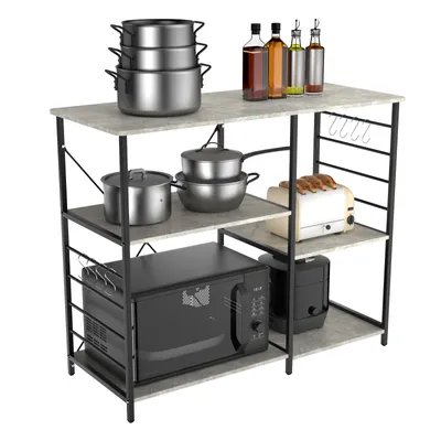 Image de Étagère de cuisine, étagère sur pied, support pour micro-ondes, étagère de boulangerie, étagère de rangement avec 8 crochets, 90 x 82 x 39 cm