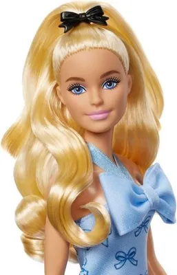 Produktbild von Barbie Fashionistas Puppe, Blaues Neckholder-Kleid mit Schleife, Ab 3 Jahren