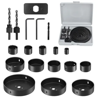 Produktbild von Lochsäge-Set 19-teilig - Inklusive 13 Größen 19-127 mm - Für Kunststoff/Gipskarton - Geeignet für Handbohrmaschinen - Kohlenstoffstahl - Mit Zubehör - Bohrerset