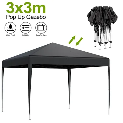 Image de Pavillon pop-up - Tente pliante 3x3 mètres - Imperméable - Stabilisé contre le vent - Protection UV - 4 panneaux latéraux amovibles - Montage rapide - Noir