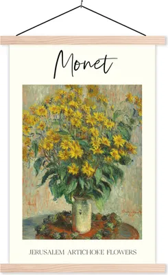 Produktbild von MuchoWow® Textilposter Gemälde - Monet - Topinamburblüten 60x90 cm mit holzfarbenen Rahmen - Textil