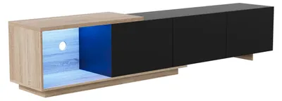 Obrázok produktu pre TV stolík/TV skrinka – TV nábytok – LED osvetlenie – rozmery 240 x 38 x 44 cm – tri zásuvky – škandinávsky dizajn – drevo – čierna