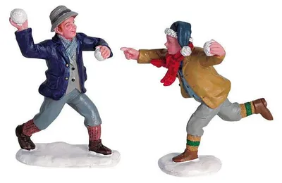 Schneeball-Spaß-Set, 2 Polyresin-Figuren, Weihnachtsdorf