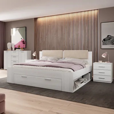 Produktbild von Schlafzimmer Komplett Set GRAZ-83 mit Doppelbett und Schubkasten in Abisko Eiche Nb., B/H/T: ca. 394/94/205 cm