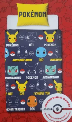 Produktbild von Unyqoos® Pokémon Bettwäsche 140 x 200 cm – Kinder Bettbezug aus 100% Polyester, inkl. Kissenbezug 60 x 70 cm, wendbar für Einzelbett