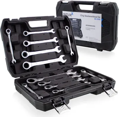 Produktbild von Bituxx Maul- und Ratschenringschlüssel Set 12tlg, schwarz, MS-13380