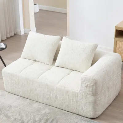 Zdjęcie produktu dla Sweiko Wygodna sofa dla 2 osób, nie wymaga montażu, puszysta sofa z poduszką, boczne kieszenie na pilota i telefon komórkowy, schludna i stylowa, beżowa