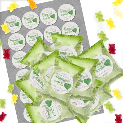 Produktbild von 24 kleine Süßigkeiten Gummibärchen mit DANKE Aufkleber - Mini Geschenke
