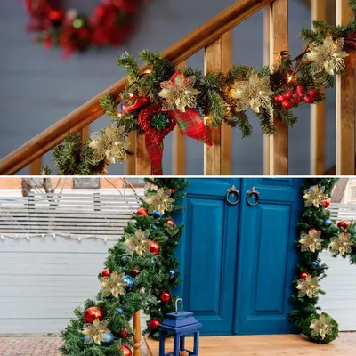 Obrázek produktu pro 10PCS vánoční třpytky Poinsettia květiny vánoční dekorace opakovaně použitelné umělé květiny