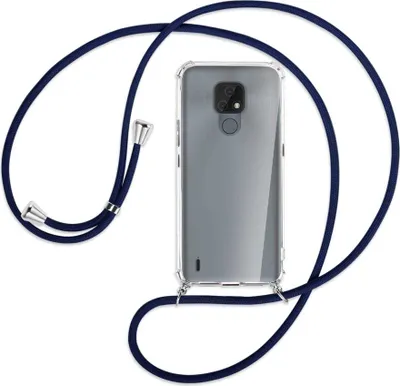 Produktbild von Handykette Backcover-Schutzhülle mit Band (Metall silberfarben) für Motorola Moto E7 - dunkelblau