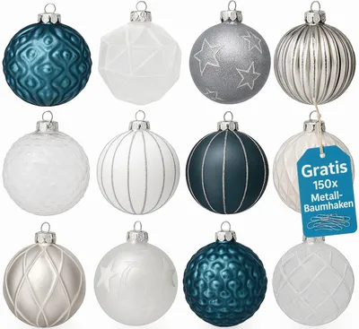 Produktbild von Weihnachtskugeln Blau 12er Set Glas Christbaumkugeln Christbaumschmuck Kugeln