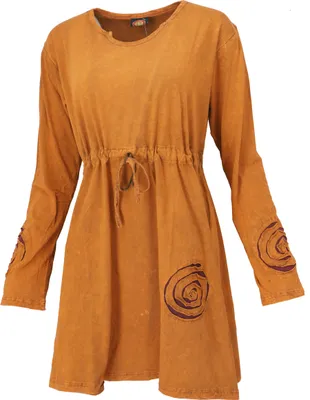 Produktbild von Hippie Minikleid Boho Chic Spirale, Tunika - Orange, Damen, Baumwolle, Größe: M