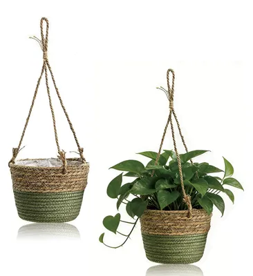 Productafbeelding van Bloemenhanger, 2 stuks, handgeweven Seagrass plantenmand, 20 cm