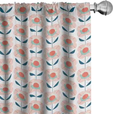 Zdjęcie produktu dla ABAKUHAUS 1970 Zasłony, firanki, pastelowe kwiaty w stylu retro skandynawskim Wiosenne kwiaty w jasnoróżowych odcieniach, 2 sztuki 75 x 175 cm, wielokolorowe