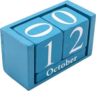 Imagen del producto de Calendario de madera de estilo vintage, elegante color azul, calendario perpetuo, ideal para la oficina en casa