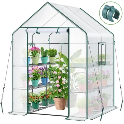 Immagine prodotto di Serra da giardino Serra con ripiani - 12 ripiani - 145 x 145 x 195 cm - Plastica - Bianca - Per patio, balcone e terrazza