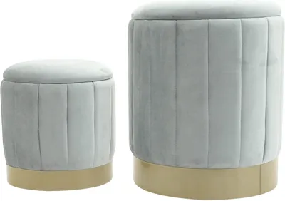 Image de Rebecca Mobili Tabouret de rangement Avelos 44x35,5x35,5 Tissu polyester Acier Gris Jaune Moderne SET 2 pièces