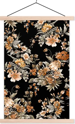 Produktbild von MuchoWow® Textilposter Blumen - Stillleben - Muster 40x60 cm mit holzfarbenen Rahmen - Poster