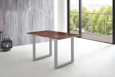 Produktbild von Esstisch Baumkante massiv Akazie nussbaum 180 x 90 U-Gestell silber LUBIN