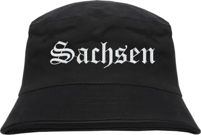 Produktbild von Sachsen Fischerhut - Altdeutsch - bestickt -  Bucket Hat Anglerhut Hut Schwarz S/M