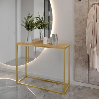 Produktbild von AX LIVING Konsole für Flur Lortie 100 cm Wotan Eiche goldenes Gestell