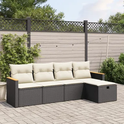 Produktbild von Design 5-tlg. Garten-Sofagarnitur mit Kissen Schwarz Poly Rattan, Gartenmöbel-Sets 2024 Neu
