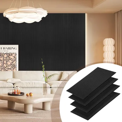 Zdjęcie produktu dla Panele akustyczne Vigevee, filcowe, samoprzylepne, 4 sztuki, 120 x 60 x 0,9 cm, pochłaniacze dźwięku do montażu na ścianie, z pionowymi rowkami, kolor czarny