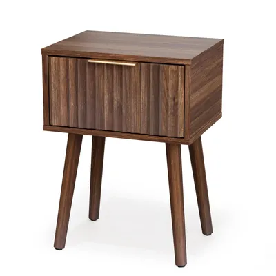 Produktbild von FCH Nachttisch 2er Set mit Schublade, Gekerbter, Beistelltisch für Schlafzimmer, 40 x 30 x 55 cm, Nussholzfarbe
