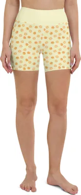 Produktbild von Mr. & Mrs. Panda Yoga Shorts Zitrus Orange Größe S - Gelb - Geschenk, Sportshorts Damen, Yogabekleidung, Orangen Muster, Zitrusfrüchte, Sportbekleidung, Sporthose, Obst