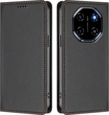 Image de Etui en cuir pour Blackview Shark 6 / Oscal Tiger 8, étui magnétique en cuirPolyuréthaneavec support Noir