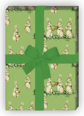 Produktbild von Süßes Vintage Oster Geschenkpapier mit musizierenden Retro Hasen, grün - G7254, 32 x 48cm