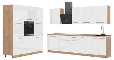 Produktbild von Küchenzeile Vicco Fame-Line Weiß Hochglanz/Goldkraft Eiche 460 cm ohne Arbeitsplatte, Model 63808