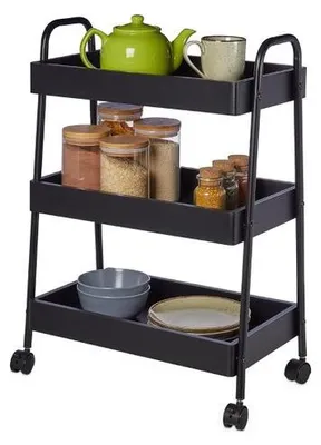 Obrázek produktu pro Černý kovový vozík z MDF, 70 x 46,5 x 28,5 cm, 3 police