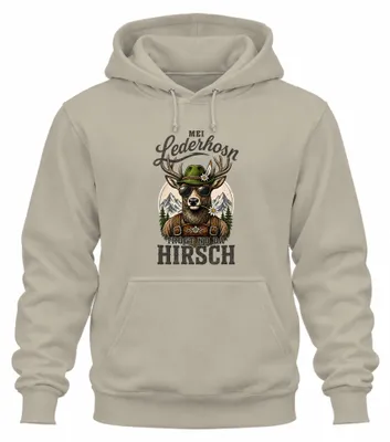 Produktbild von Mei Lederhosn trogt no da Hirsch Trachtenshirt Lederhose Hoodie Kapuzenpullover, Natur, XL