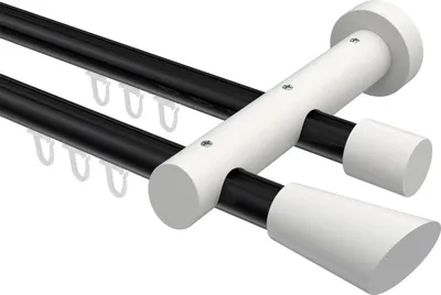 Produktbild von Interdeco Innenlaufstange / Gardinenstange mit Innenlauf Schwarz / Weiß, Typ Talent Bero (Konus Schräge), 20 mm Ø 2-läufig, 280 cm