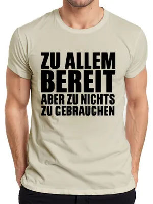 Productafbeelding van Klaar voor alles, maar zin in niets. Grappig, ironisch, kantoorhumeur. Heren T-shirt, natuur, L