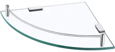 Produktbild von Duschablage Ecke Glas 7 mm Hartglas Wandregal Badregal mit Metallstange SUS 304 Edelstahl poliert 250 mm Halbmesser