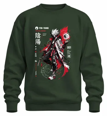 Obrázok produktu pre Mikina s kapucňou "Balancer Yin Yang", štýl anime, katana, techwear, Japonsko, Y2K, manga, farba: sýto zelená, veľkosť: XL