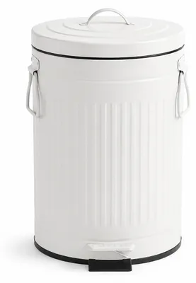 Imagen del producto de Relaxdays, cubo de basura de 12 litros, ideal para cocina o baño, con cubo interior extraíble, pedal, sistema de cierre suave, metal, color blanco, Imagen generada por IA