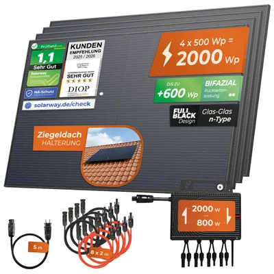 Produktbild von Solarway®️ 2000Wp / 800W Balkonkraftwerk komplett Steckdose - neuester Envertech 600-2000 Watt Wechselrichter