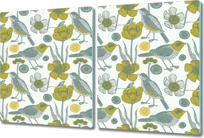 Produktbild von Glas-Herdabdeckplatte Glaskeramikkochfeld-Abdeckung Spritzschutz - 2x 40x52 cm - Garten Vögel Blumen
