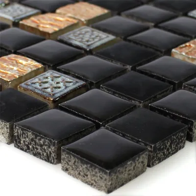Produktbild von Naturstein Resin Ornament Mosaikfliesen Halesia Schwarz Kupfer Silber