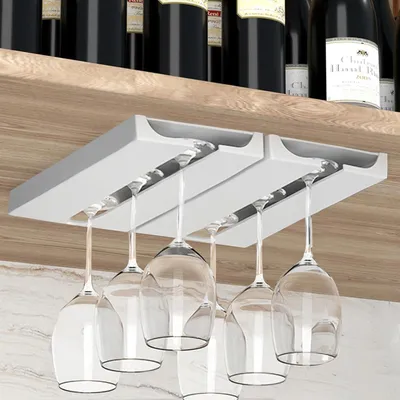 Imagen del producto de Soporte para copas de vino, colgante, de plástico, autoadhesivo, para la cocina