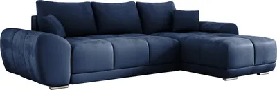 Produktbild von E-ZIMPAZ Ecksofa SCARLO L mit Schlaffunktion und Bettkasten, Sofa L-Form mit Kissen, Samtstoff, Wellenfedern, Universal Seite -Blau MH77